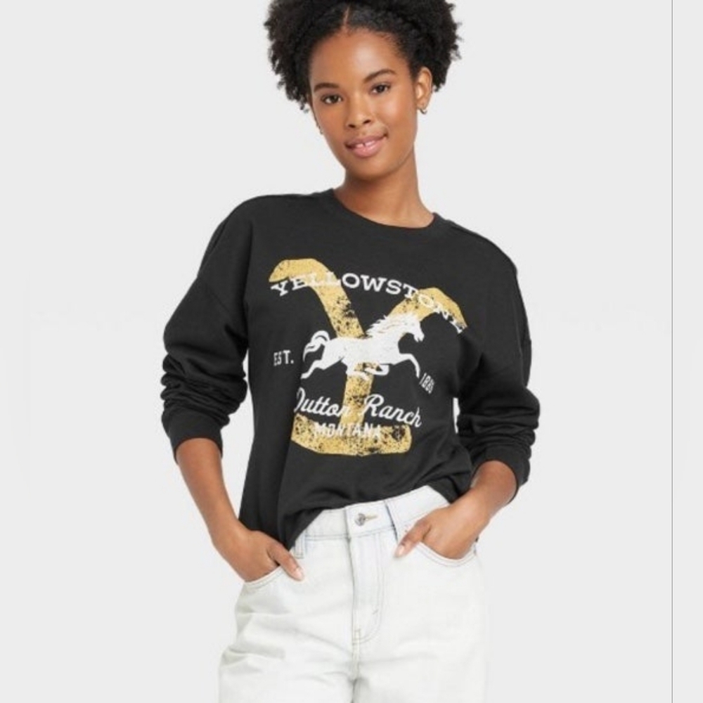 Yellowstone Dutton Ranch Graphic Sweatshirt Black Lightweight Size XS NEW